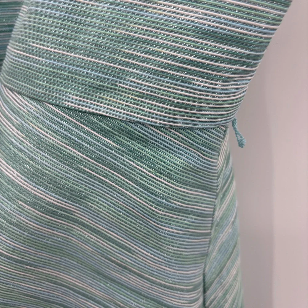 The Childrens Place Girls Striped Fit & Flare Party Dress Girls 16 Teal Metallic